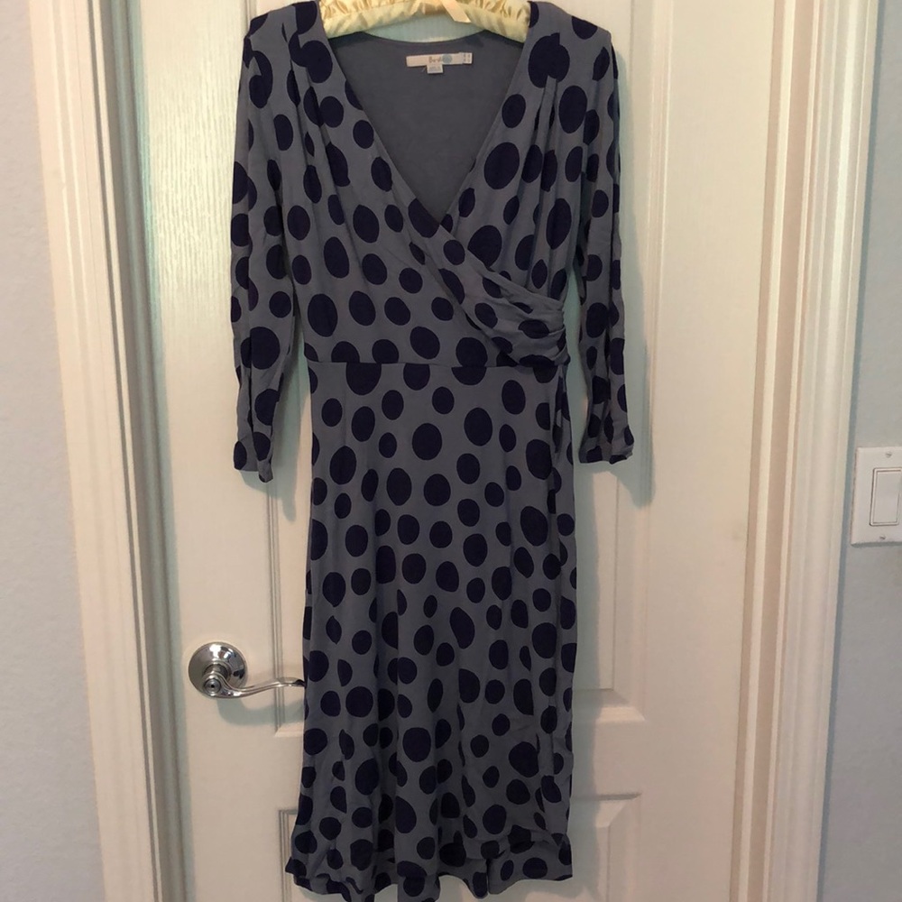 Boden Womens Long Sleeve Blue Polka Dot Wrap Dress